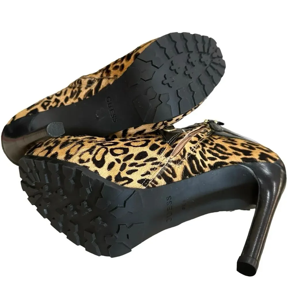 Guess leopard cheetah animal print calf hair‎ / leather high heel boots size - Picture 10 of 11